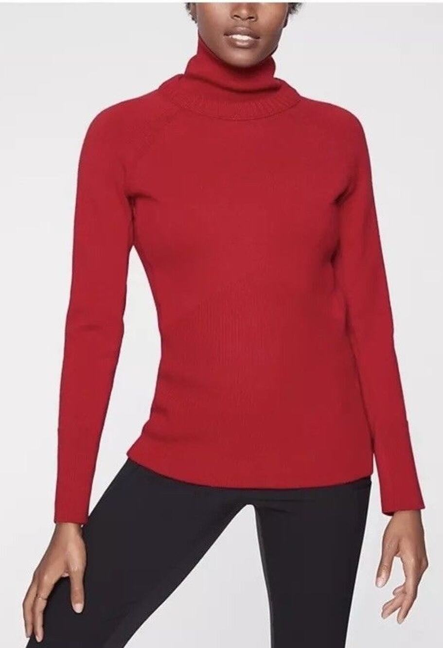 Athleta Mesa Hybrid T-Neck Sweater, Radiant Red SIZE L #383719 N0123